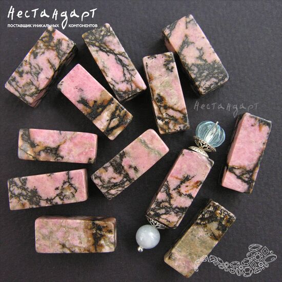 Родонит Орлец натуральный Rectangle 20,5х8,5 мм, изображение 3