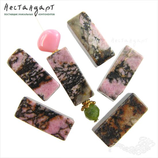 Родонит Орлец натуральный Rectangle 20,5х8,5 мм, изображение 4