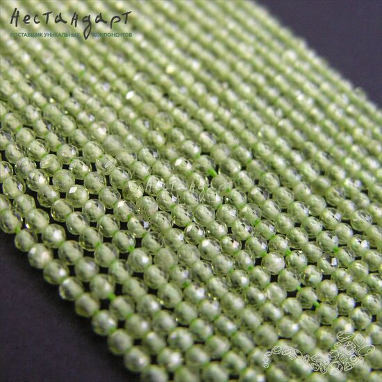 Хризолит натуральный с ювелирной огранкой 2 мм (нить 19.5 см), изображение 3