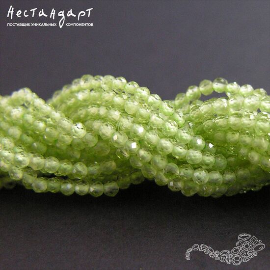 Хризолит натуральный с ювелирной огранкой 2 мм (нить 19.5 см), изображение 4