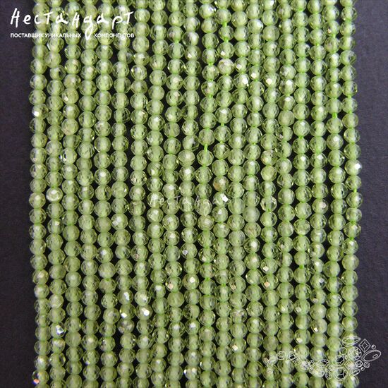 Хризолит натуральный с ювелирной огранкой 2 мм (нить 19.5 см), изображение 5