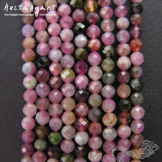 Турмалин натуральный с огранкой Multicolor 4 мм (нить 10 см), изображение 2