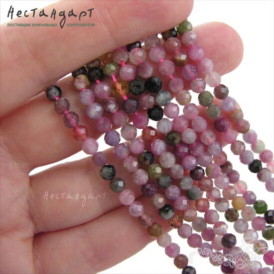 Турмалин натуральный с огранкой Multicolor 4 мм (нить 10 см), изображение 3