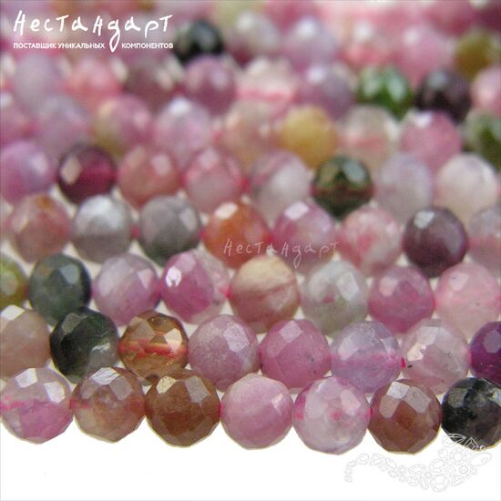 Турмалин натуральный с огранкой Multicolor 4 мм (нить 10 см), изображение 4