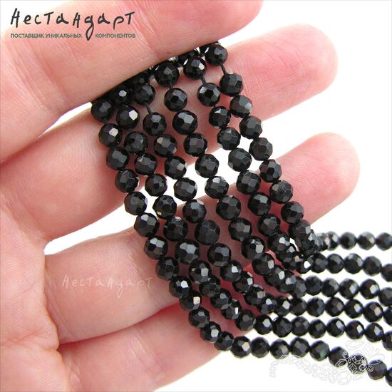 Шпинель черная с огранкой Black Ball 3 мм (нить 10 см), изображение 2