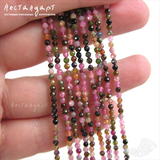 Турмалин натуральный Multicolor с огранкой 2,5 мм (нить 19 см), изображение 2