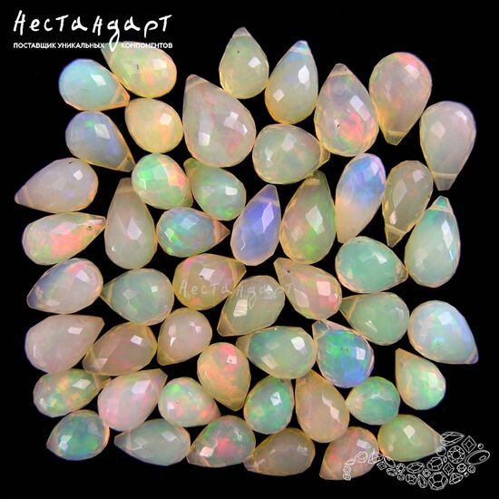 Опал натуральный эфиопский Briolette Drop с ювелирной огранкой 6,5-10х5 мм