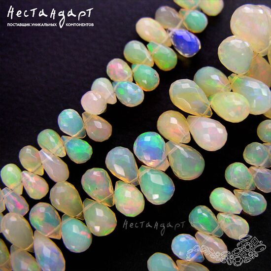 Опал натуральный эфиопский Briolette Drop с ювелирной огранкой 6,5-10х5 мм, изображение 2