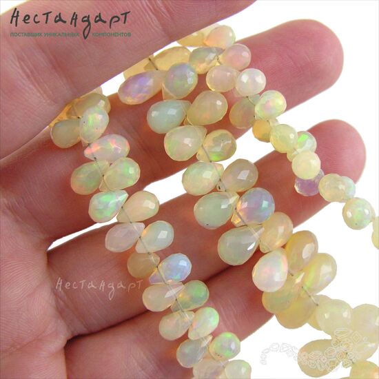 Опал натуральный эфиопский Briolette Drop с ювелирной огранкой 6,5-10х5 мм, изображение 3