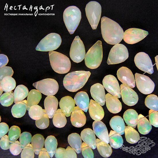 Опал натуральный эфиопский Briolette Drop с ювелирной огранкой 6,5-10х5 мм, изображение 4