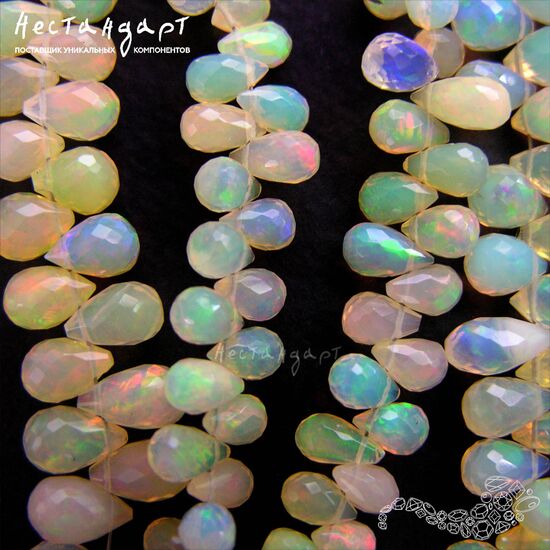 Опал натуральный эфиопский Briolette Drop с ювелирной огранкой 6,5-10х5 мм, изображение 5