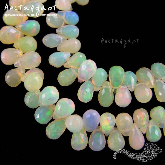 Опал натуральный эфиопский Briolette Drop с ювелирной огранкой 6,5-10х5 мм, изображение 6