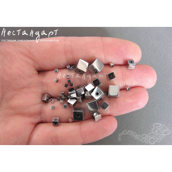 Гематит гальванизированный Platinum Cube Mix 2-5-8 мм (уп. 30 шт), изображение 3