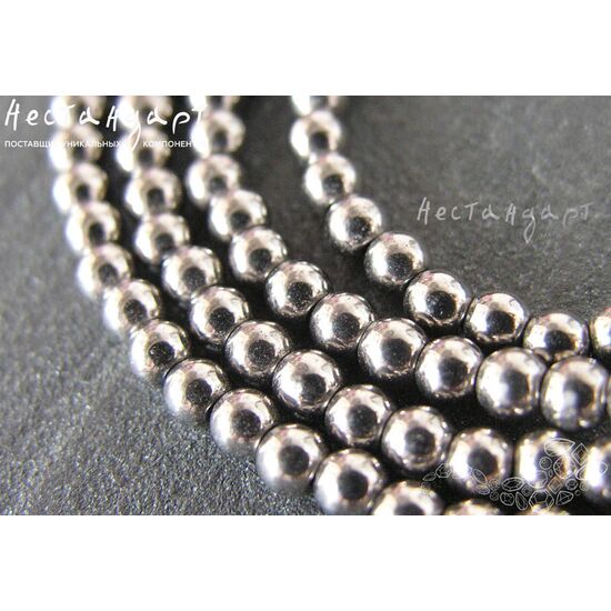 Гематит гладкий гальванизированный Silver 4 мм (нить 19 см), изображение 2