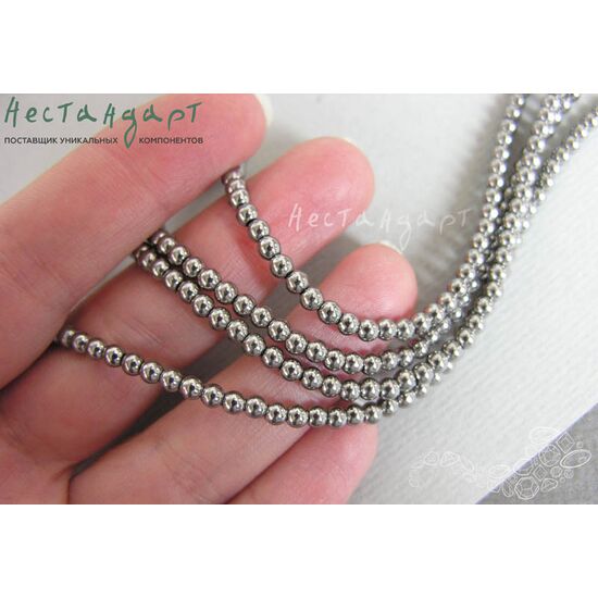 Гематит гладкий гальванизированный Silver 4 мм (нить 19 см), изображение 3