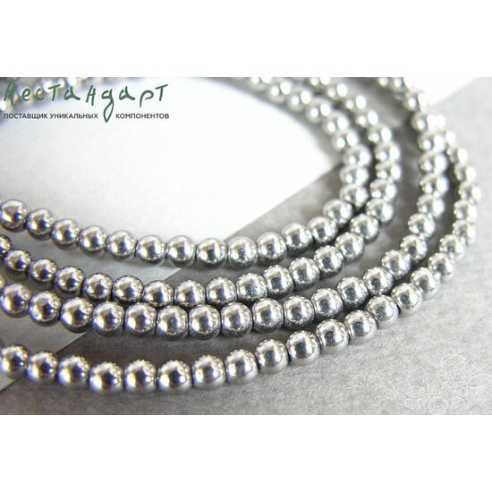 Гематит гладкий гальванизированный Silver 4 мм (нить 19 см), изображение 4