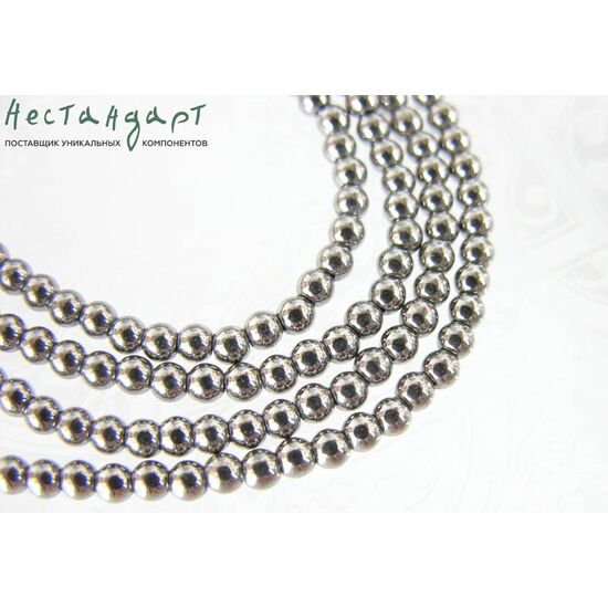 Гематит гладкий гальванизированный Silver 4 мм (нить 19 см)