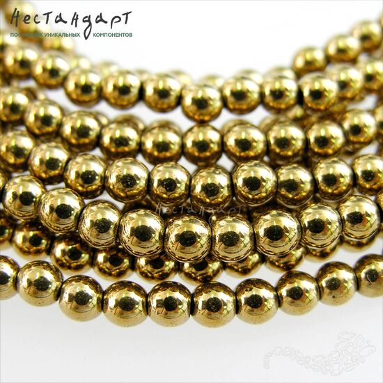 Гематит гладкий гальванизированный Antique Gold 4 мм (нить 20 см)