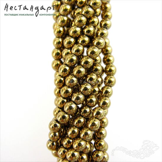 Гематит гладкий гальванизированный Antique Gold 4 мм (нить 20 см), изображение 3
