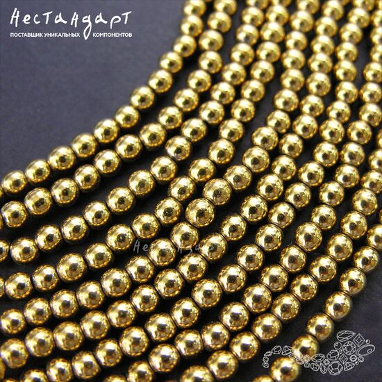 Гематит гладкий гальванизированный Antique Gold 4 мм (нить 20 см), изображение 4