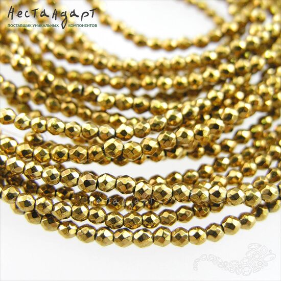 Гематит гальванизированный Antique Gold с огранкой 2 мм (нить 20 см)