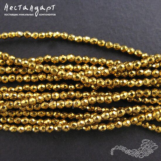 Гематит гальванизированный Antique Gold с огранкой 2 мм (нить 20 см), изображение 3