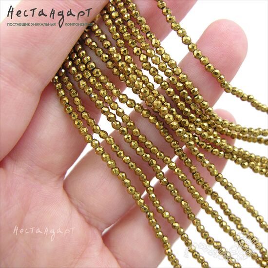 Гематит гальванизированный Antique Gold с огранкой 2 мм (нить 20 см), изображение 4
