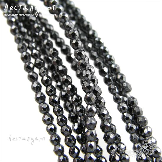 Гематит Hematite с огранкой 2 мм (нить 19 см), изображение 4