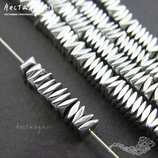 Гематит гальванизированный Silver 4х1,5 мм (нить 5 см), изображение 4