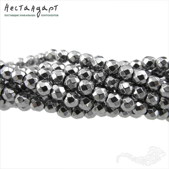 Гематит гальванизированный с огранкой 4 мм (нить 19,5 см), изображение 4