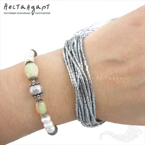 Гематит гладкий гальванизированный Cylinder 2х2 мм (нить 20 см), изображение 2