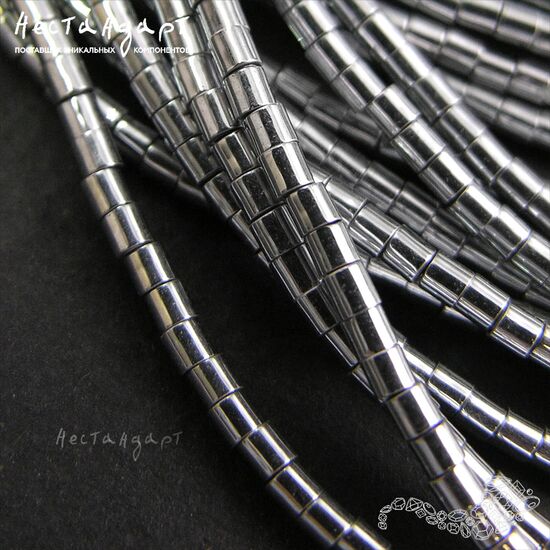 Гематит гладкий гальванизированный Cylinder 2х2 мм (нить 20 см), изображение 3