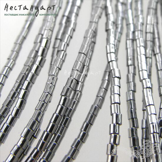 Гематит гладкий гальванизированный Cylinder 2х2 мм (нить 20 см), изображение 4