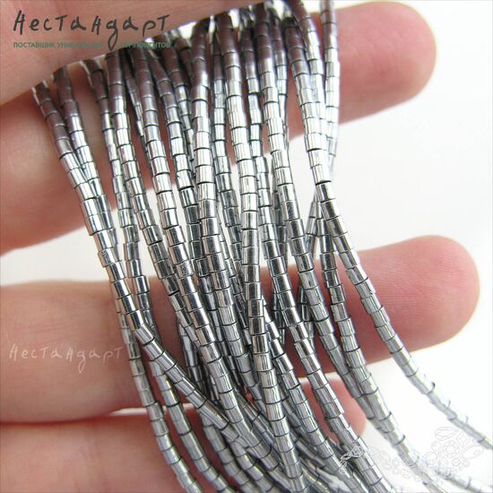 Гематит гладкий гальванизированный Cylinder 2х2 мм (нить 20 см), изображение 5