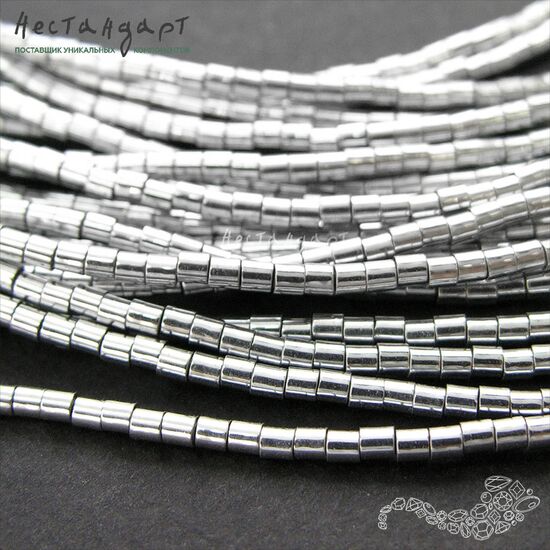 Гематит гладкий гальванизированный Cylinder 2х2 мм (нить 20 см), изображение 6