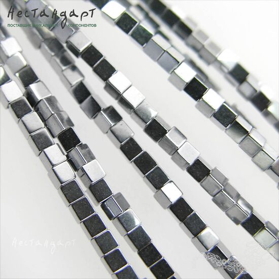 Гематит гладкий гальванизированный Cube 2 мм (нить 20 см)