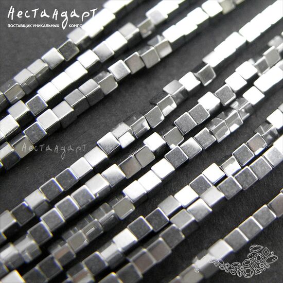 Гематит гладкий гальванизированный Cube 2 мм (нить 20 см), изображение 3