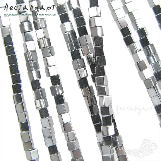 Гематит гладкий гальванизированный Cube 2 мм (нить 20 см), изображение 4