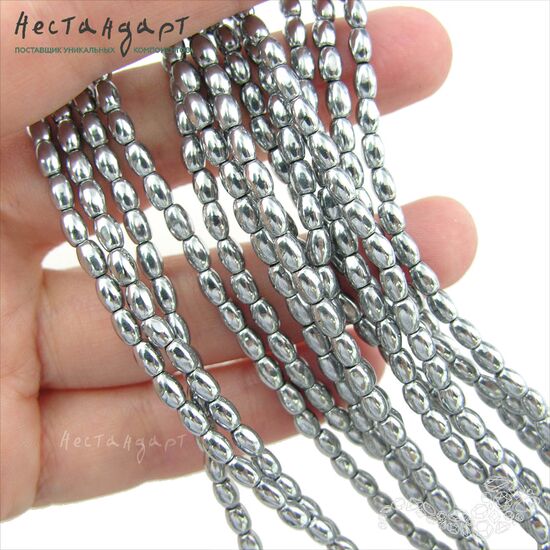 Гематит гладкий гальванизированный Oval 5,5х3,5 мм (нить 20 см), изображение 2