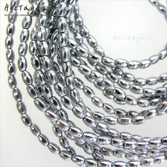 Гематит гладкий гальванизированный Oval 5,5х3,5 мм (нить 20 см), изображение 4