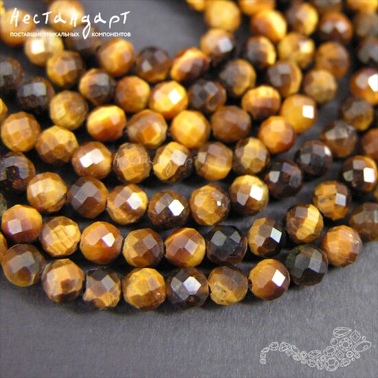 Тигровый глаз натуральный с ювелирной огранкой 4 мм (нить 10 см), изображение 2