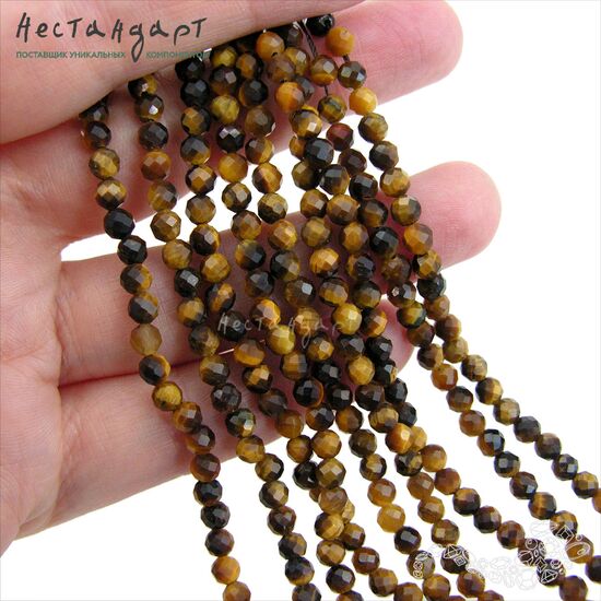 Тигровый глаз натуральный с ювелирной огранкой 4 мм (нить 10 см), изображение 3