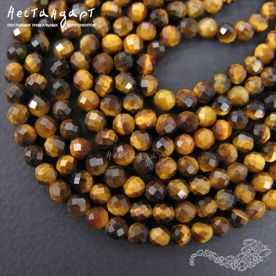 Тигровый глаз натуральный с ювелирной огранкой 4 мм (нить 10 см), изображение 4
