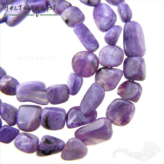 Чароит натуральный Free Form 7-10 мм (нить 10 см), изображение 4