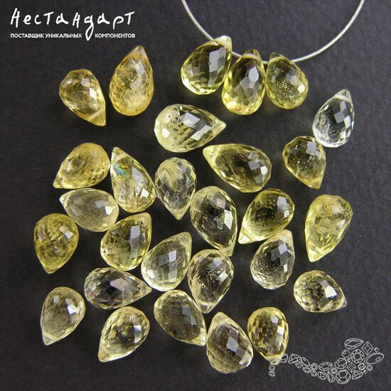 Кварц натуральный лимонный Yellow Briolette ювелирная огранка 9-11х6-7 мм