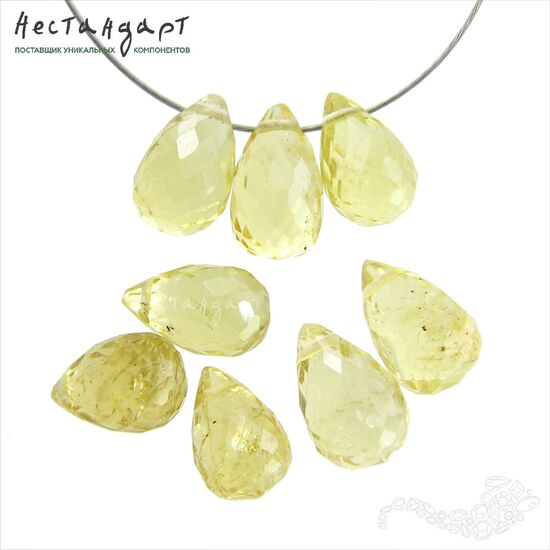 Кварц натуральный лимонный Yellow Briolette ювелирная огранка 9-11х6-7 мм, изображение 2