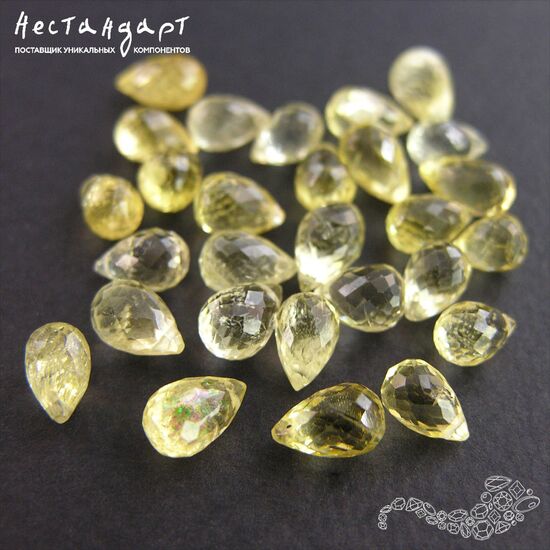 Кварц натуральный лимонный Yellow Briolette ювелирная огранка 9-11х6-7 мм, изображение 4