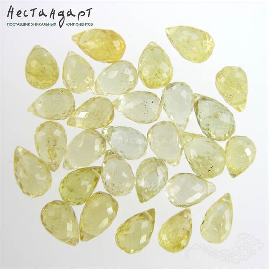 Кварц натуральный лимонный Yellow Briolette ювелирная огранка 9-11х6-7 мм, изображение 5