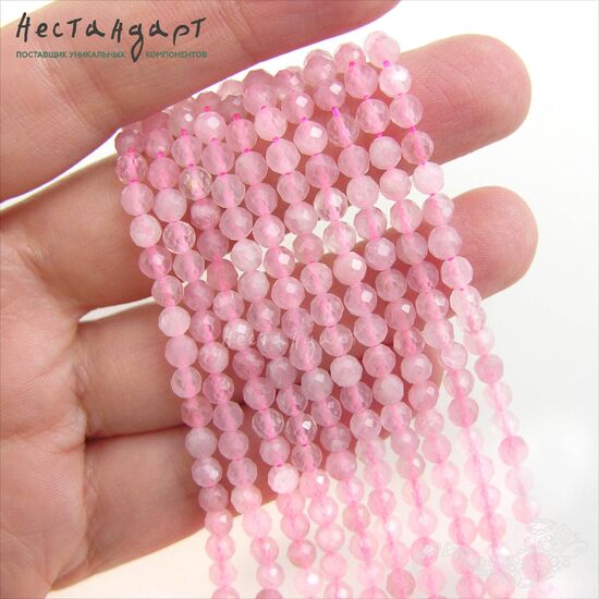 Кварц натуральный розовый 4 мм (нить 19 см), изображение 2