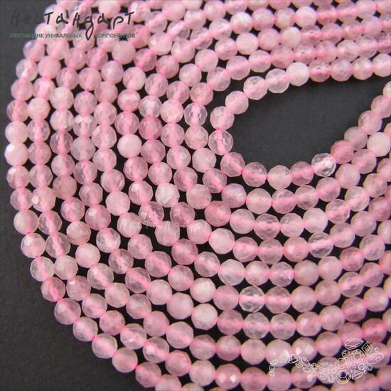Кварц натуральный розовый 4 мм (нить 19 см), изображение 3